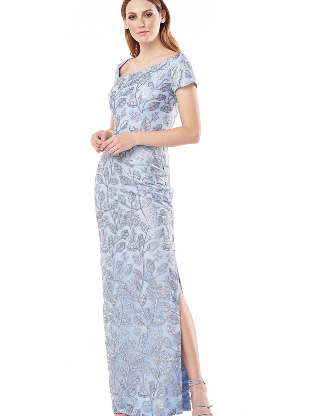JS Collections Julia Light Blue Sequin Leaf Embroidered Gown Size 10